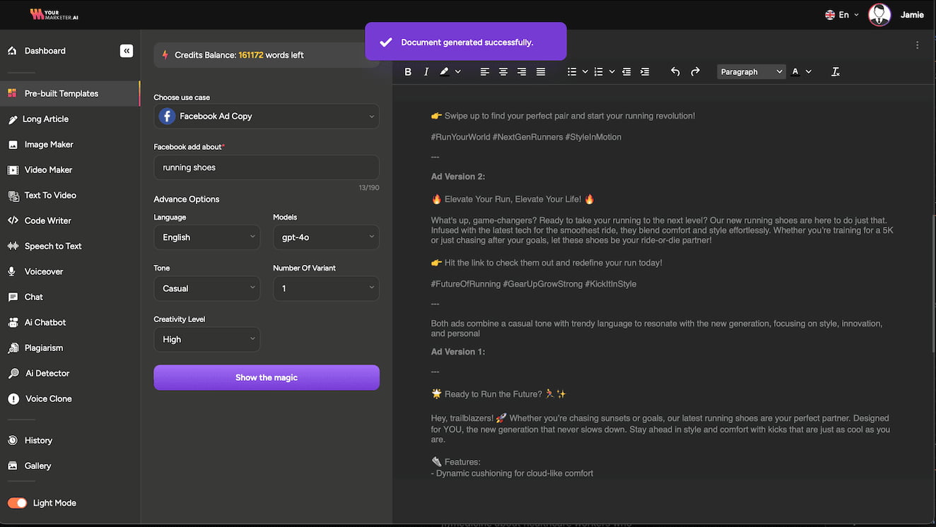 Editing generated content